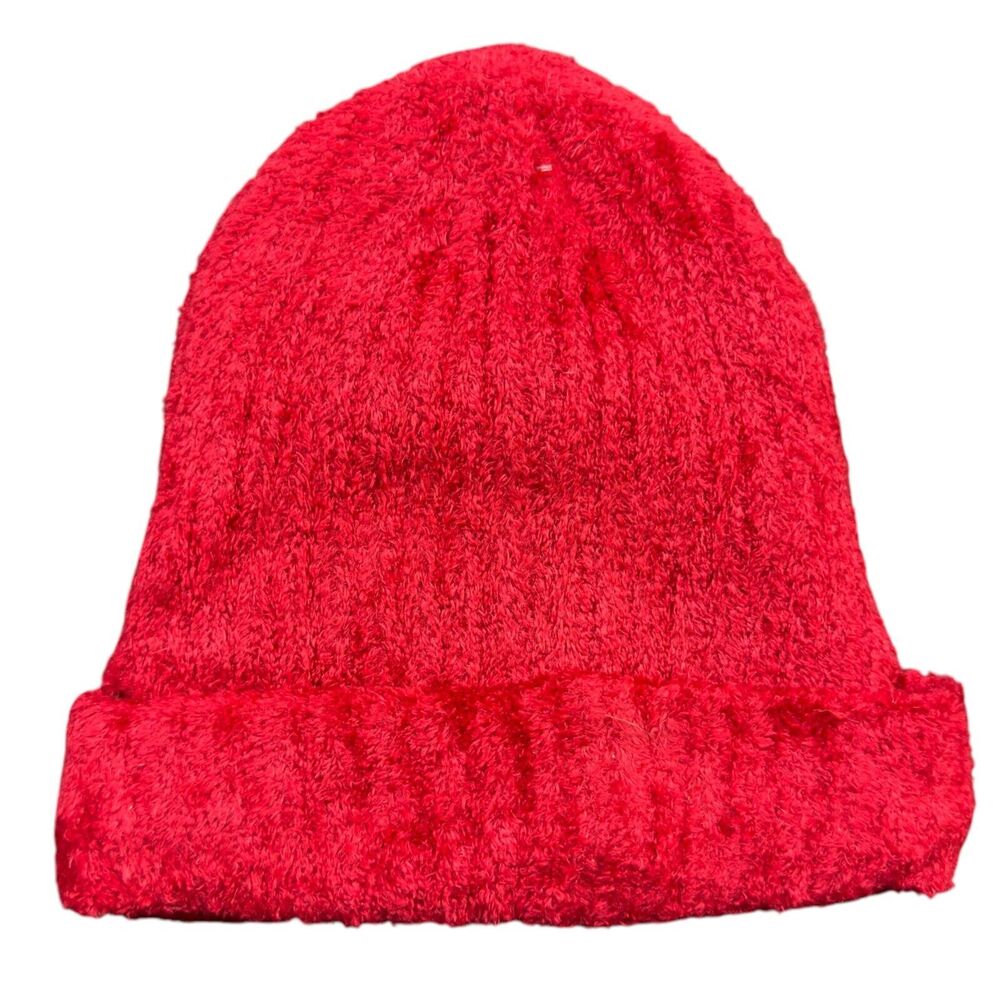 Anne Klein Warm Winter Beanie Hat Womens One Size Red Knit Ribbed Cuff Ski Cap
